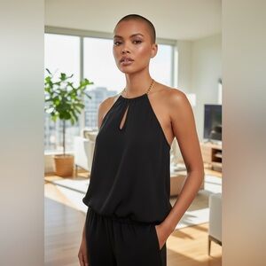 Guess Black Halter Top with Gold Chain Detail